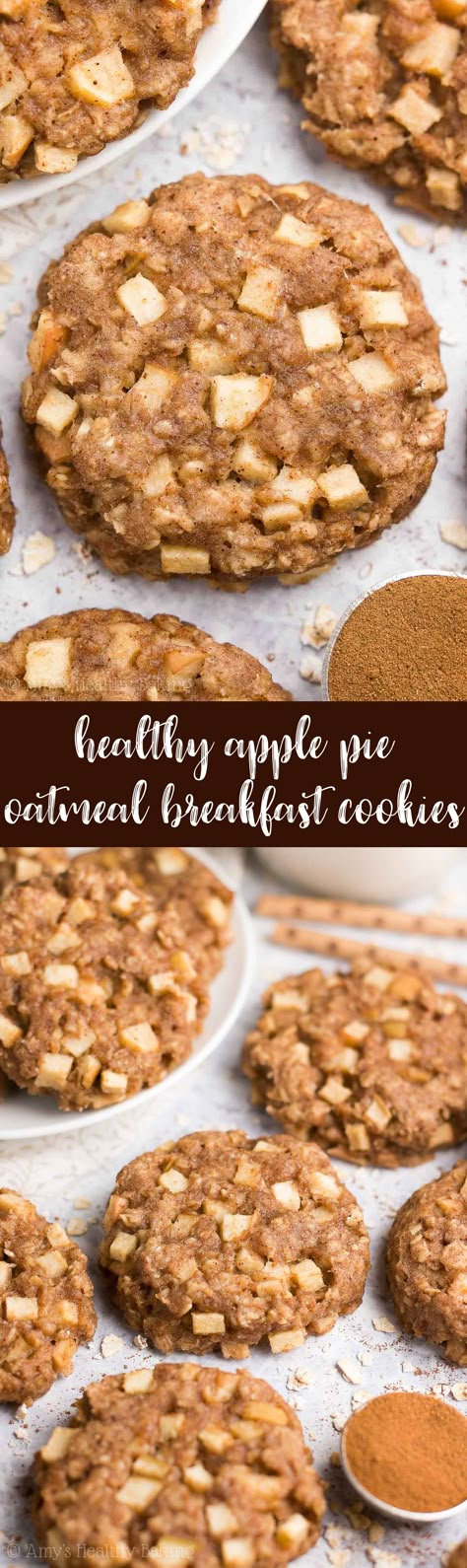 {HEALTHY!} Apple Pie Oatmeal Breakfast Cookies -- only 71 calories! Soft, chewy & so easy to make! They're perfect for kids & quick grab-and-go breakfasts! (And they freeze well too!) AD | healthy breakfast cookies | breakfast cookies for kids | easy healthy breakfast cookies | clean eating breakfast cookies Healthy Apple Pie Oatmeal, Apple Pie Oatmeal, Healthy Apple Pie, Oatmeal Breakfast Cookies, Breakfast Cookie Recipe, Cookies Healthy, Breakfast Cookies Healthy, Oatmeal Cookies Chewy, Healthy Chocolate Chip