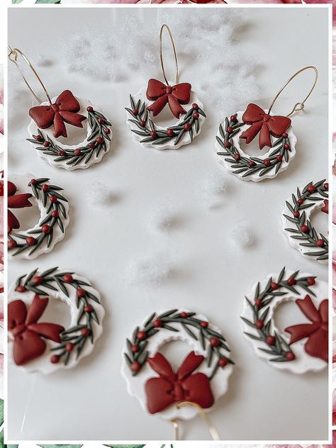 Christmas Earrings - Inspired! - Get your items from the online retailer - Amazon.com Best Selling Diy Crafts, Christmas Wreath Clay Earrings, Clay Wreath Earrings, Wreath Earrings Clay, Polymer Clay Xmas Ornaments, Wreath Clay Earrings, Polymer Clay Wreath Earrings, Christmas Ornaments Polymer Clay, Polymer Clay Christmas Crafts