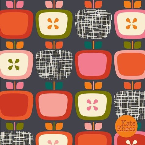 Kate Rhees - Art Licensing on Instagram: "Mod apples. I love apples, both digital and organic. I’m adding this to Spoonflower now. Cheers! . . . . . . . . . #surfacepatterndesign #surfacedesign #surfacepattern #katerhees #artlicensing #apples #iloveapples #fabriclove #patternoftheday #spoonflowerfabric #teatowels #kitchenlinens #aprons #kitchendecor #modstyle #retrolover #retrostyle #midcenturyinspired #midcenturystyle #vintagevibes #scandistyle #scandilove #stoffliebe #foodillustration #foodill Kate Rhees, Personalized Coloring Book, Print Motifs, Surface Pattern Design Inspiration, Surface Patterns, Pattern Design Inspiration, Pattern Recognition, Glas Art, Recycled Jewelry