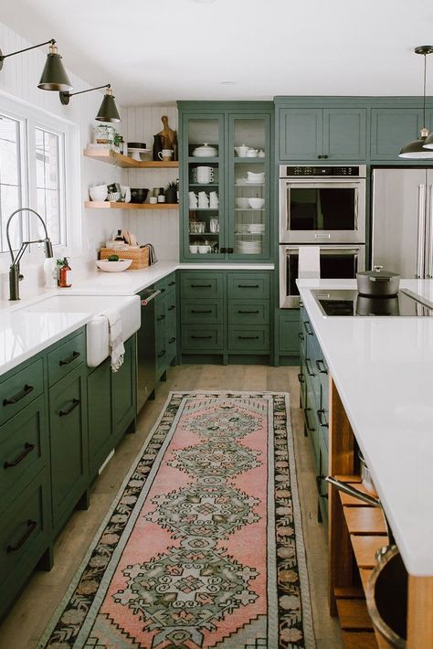 Farmhouse green Kitchen with Cambria Newport white quartz countertops in 2019 | Farmhouse kitchen cabinets, Green kitchen cabinets, Kitchen cabinets, countertops Kitchen Cabinet Storage Solutions, Green Kitchen Cabinets, Colorful Interior Design, Green Cabinets, White Countertops, Kitchen Cabinet Storage, Rustic Living, Green Kitchen, Design Living Room