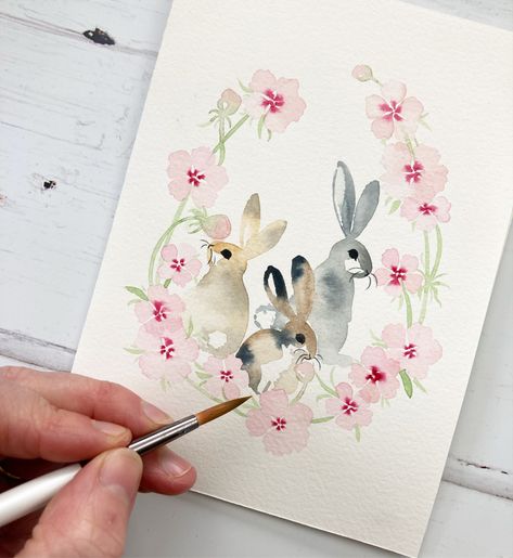 Paint easter cards with me on youtube. #watercolour #easterbunny #easterbunnies #wreath #floralwreath spring flowers Watercolour Easter, Easter Paintings, Bunny Watercolor, Easter Cards Handmade, Watercolor Paintings For Beginners, Diy Watercolor Painting, Watercolour Inspiration, Watercolor Paintings Easy, Watercolor Flower Art