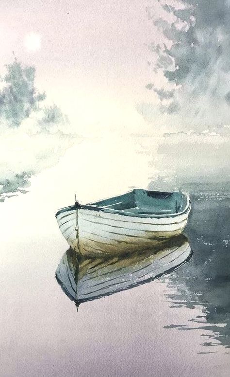 Watercolor Boat, Boat Drawing, Beach Art Painting, Watercolor Art Landscape, Watercolor Paintings For Beginners, Diy Watercolor Painting, Boat Art, Impressionism Painting, Boat Painting