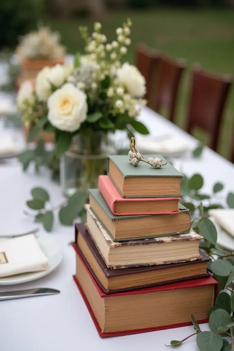 22 Rustic Wedding Centerpieces That'll Make Your Tables Pop Nerd Wedding Centerpieces, Book Page Table Runner, Books Table Decor, Book Centrepiece Wedding, Antique Wedding Decorations, Vintage Wedding Themes, Vintage Book Centerpiece, Wedding Get Ready, Seashell Centerpieces