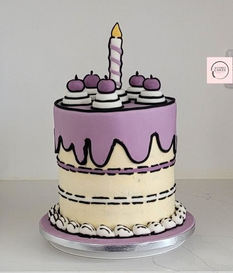 Purple Fondant Cake, Purple Bday Cake, 2d Cake, Kuromi Birthday, 11 Cake, Purple Cakes Birthday, 15th Birthday Cakes, Purple Cupcakes, Cute Bakery