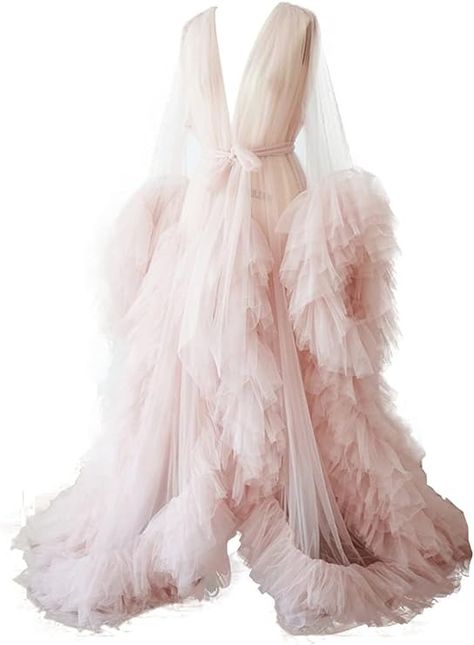 BATHGOWN Sexy Illusion Long Lingerie Tulle Robe Nightgown Bathrobe Sleepwear Bridal Robe Wedding Scarf at Amazon Women’s Clothing store Photo Shoot Birthday, Bridal Dressing Gown, Tulle Dress Long, Wedding Scarf, Sheer Robe, Maternity Gowns, Bridal Robes, Bridal Lingerie, Dressing Gown