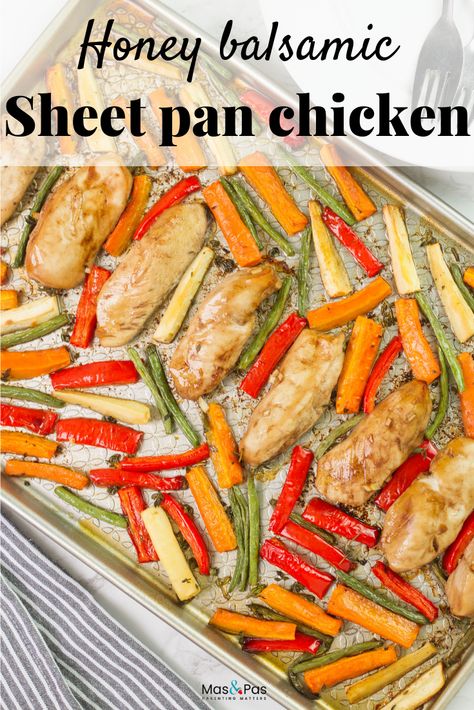 Honey balsamic sheet pan chicken - a great family dinner recipe with mini chicken fillets in balsamic glaze #honeybalsamicchicken #familydinners #sheetpanchicken Mini Chicken Fillets Recipe, Easy Family Meals Kids, One Pan Recipes, Chicken Fillet Recipes, Honey Balsamic Chicken, Family Dinner Recipe, Chicken Fillets, Gluten Free Recipes For Kids, Sheet Pan Chicken