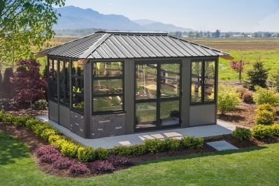 Solarium Ideas, Enclosed Gazebo, Backyard Structures, Cedar Shake Roof, Hot Tub Gazebo, Shake Roof, Brick Decor, Brick Paneling, Swim Spa