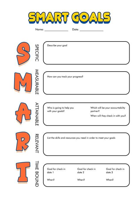 Set achievable short-term and long-term goals for academic, personal, and extracurricular activities using this comprehensive worksheet. Take the first step towards success by clearly outlining your aspirations and creating a structured plan to achieve them. Empower yourself to excel in school and beyond by utilizing this goal-setting tool to stay focused and motivated. #GoalSettingForStudents #MiddleSchoolSuccess #StudentAchievementWorkbook #middleschoolstudent Iep Template, Goal Worksheet, Smart Goals Worksheet, Goal Setting For Students, Smart Goals Template, Student Worksheet, Smart Goal Setting, Goal Setting Template, Responsive Classroom