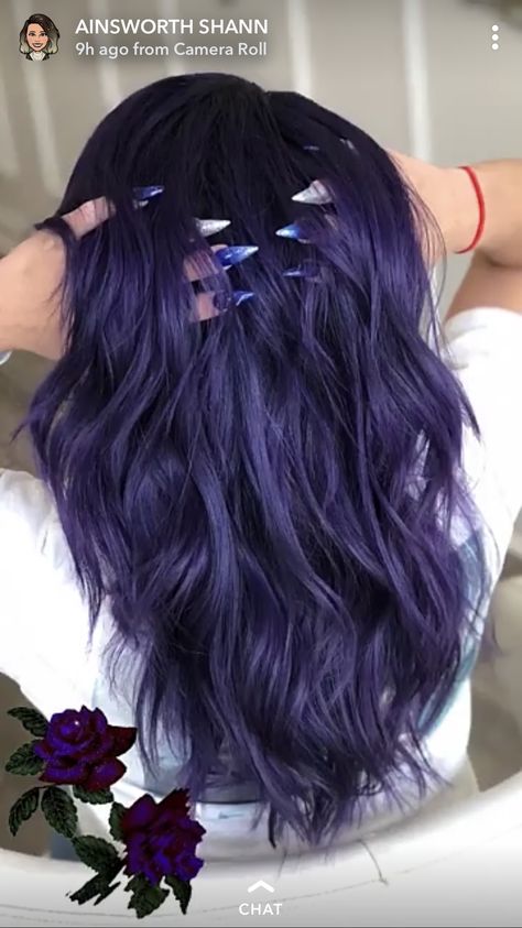 Dark Blue Violet Hair, Dark Purple Hair No Bleach, Blue Toned Purple Hair, Color Extensions Ideas, Indigo Purple Hair, Cool Toned Purple Hair, Midnight Violet Hair, Cool Tone Purple Hair, Dark Vivid Hair Color