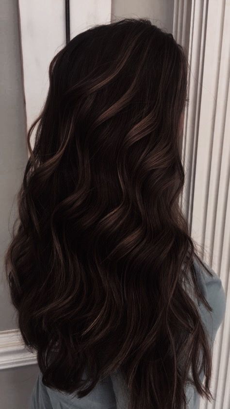 Vibrant Dark Brown Hair, Expresso Brown Hair With Highlights, Dark Brown With Chocolate Highlights, Ebony Hair Color, Dark Expresso Brown Hair, Dark Brunette Hair With Highlights Low Lights, Long Dark Brown Hair With Lowlights, Dark Brown Hair Extensions Long, Dark Hair Color Ideas One Color