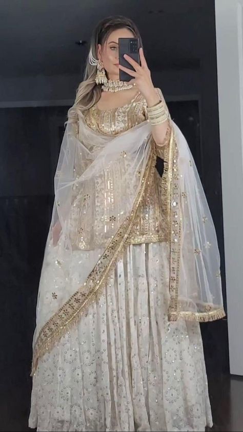 Long Blouse Lehenga, Needle Work Embroidery, Lehenga Top, Blouse Lehenga, Desi Dress, White Lehenga, Lehenga Dupatta, Cotton Lehenga, Butterfly Net