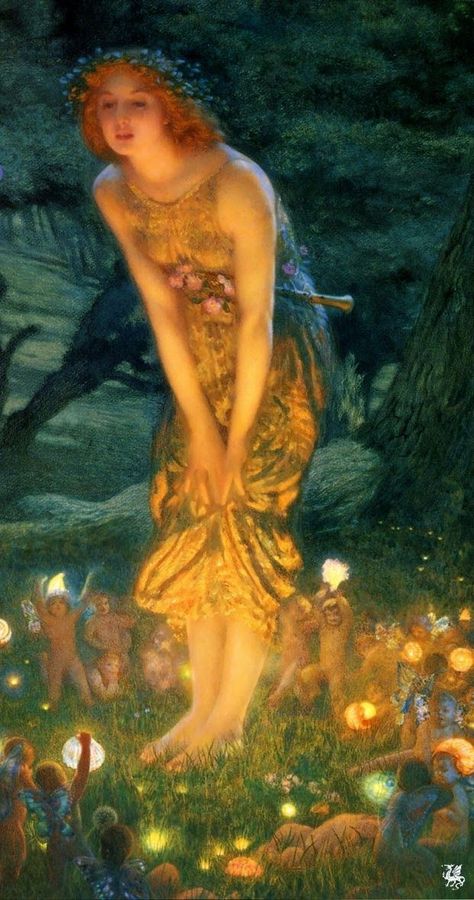 Image: 'Midsummer Eve," 1908 painting by Edward Robert Hughes Horror Flash, Midsummer Eve, Edward Robert Hughes, Robert Hughes, Midsummer's Eve, Midsummer Dream, John Everett Millais, Flash Fiction, Pre Raphaelite