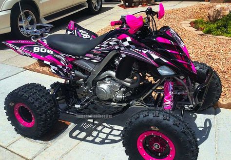 Yamaha Raptor 700 Custom Graphics Black Pink Pink Four Wheeler, Custom Dirt Bike, Atv Four Wheelers, Big Girl Toys, Motocross Love, Cool Dirt Bikes, Image Moto, Bike Motor, Motorcross Bike