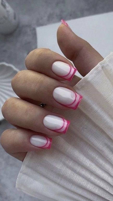 Pink French Tip Nails, Pink Tip Nails, Pink French Tip, Pink French Nails, Pink Nail Colors, Glitter Accent Nails, Unghie Nail Art, Milky Nails, Pink Manicure