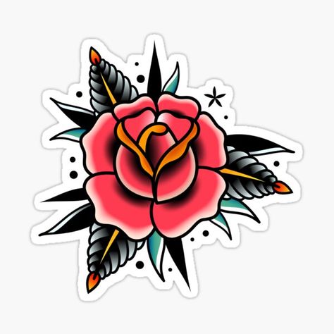 Old School Tattoo Rose, Traditional Tattoo Girls, American Traditional Rose, Old School Tattoo Sleeve, Old School Rose, Traditional Tattoo Flowers, Neotraditional Tattoo, Rose Sticker, Full Sleeve Tattoo Design