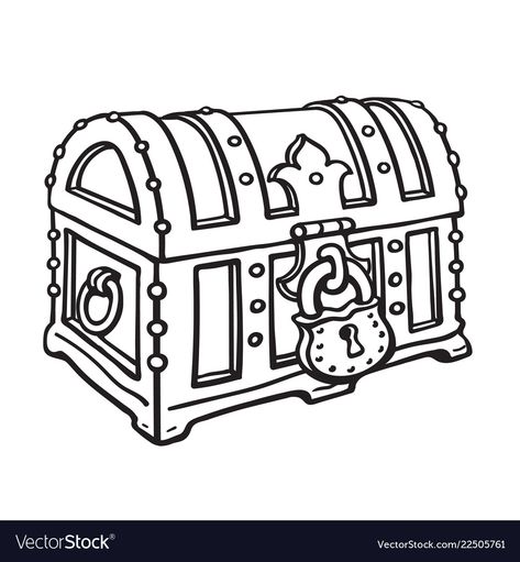 Chest Tattoo Drawings, Pirate Books, Inkscape Tutorials, Pirate Tattoo, Wooden Trunk, Pirate Treasure Chest, Wooden Trunks, Pirate Treasure, Hand Drawn Vector Illustrations