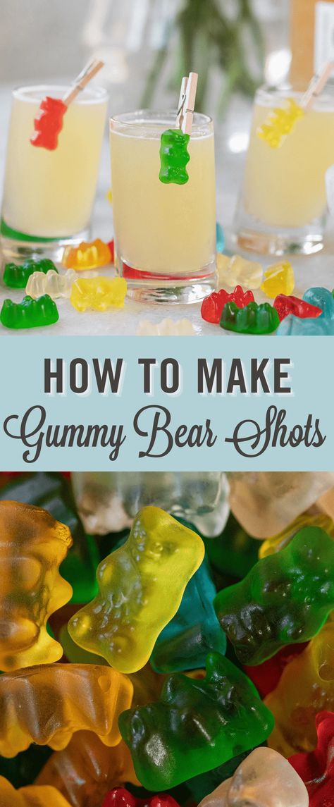 Gummy bear shots are sweet, fruity, and tasty like white gummy bears! #Shots #GummyBearShots White Gummy Bear Shot, Gummy Bear Shots, Jolly Rancher Shot, White Gummy Bear, Fruity Shots, Easy Shot Recipes, Party Punch Recipes, Cherry Vodka, Halloween Cocktail