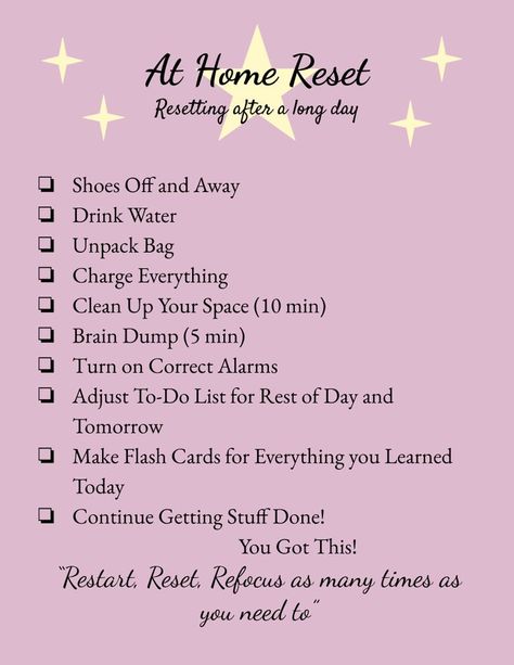 Home Reset, School Habits, Reset Routine, What Is Mindfulness, Dbt Skills, After School Routine, Things To Do Alone, Self Care Bullet Journal, Work Routine