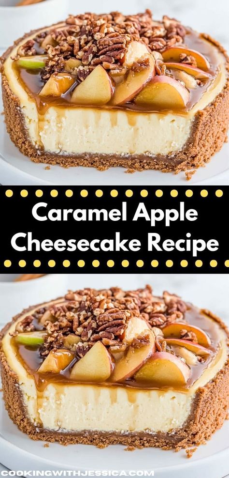 Searching for a simple yet delicious treat? This Caramel Apple Cheesecake Recipe offers a quick and satisfying way to enjoy a classic dessert, perfect for family dinners or cozy evenings at home. Caramel Apple Cheesecake Recipes, Apple Cheesecake Recipes, Caramel Apple Cheesecake, Apple Cheesecake, Caramel Drizzle, Creamy Caramel, Apples And Cheese, Caramel Cheesecake, Caramel Topping