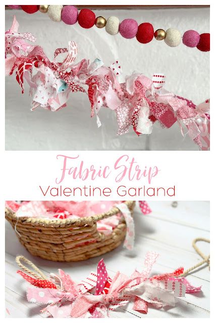 5 Little Monsters: Fabric Strip Valentine Garland Fabric Garland Diy, Fabric Strip Garland, Pink Garland, Valentine Garland, Sew Quilt, Simple Fabric, Valentines Sign, Valentines Decorations, Felt Ball Garland