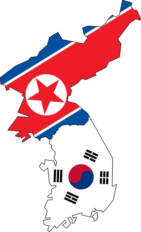 North and South Korea Flag | North & South Korea Flag Map (No Jeju) North Vs South, North Korea Flag, Korea Map, North South East West, South Korea Flag, Korean Flag, Asia Map, Korean Peninsula, Reunification