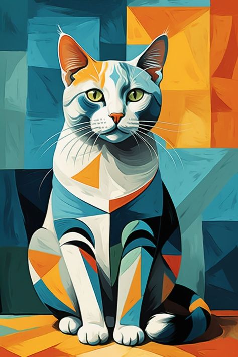 Cats By Picasso, Cat Modern Art, Cubism Modern Art, Pablo Picasso Art Abstract, Cubism Art Ideas Inspiration, Cubism Art Picasso, Cubism Art Modern, Line Art From Photo, Picasso Cat