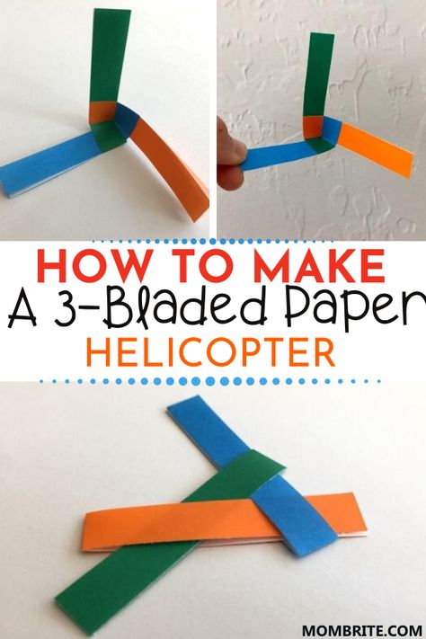 Make a flying paper helicopter using just 3 blades! If you're looking for a super fun, entertaining and educational activity for your kids, this is it. Check out the full tutorial to learn how to make this flying paper helicopter.  #3BladesPaperHelicopter #HowToMakeAPaperHelicopter #DIYFlyingPaperHelicopter Crafts Boys Will Like, Flying Helicopter Craft, Flying Activities For Kids, Paper Planes How To Make, Paper Helicopter Craft, Travel Crafts For Kids, Paper Helicopter Template, Paper Airplanes How To Make, Helicopter Craft