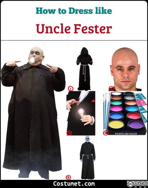 Uncle Fester (Addams Family) Costume for Cosplay & Halloween 2020 Fester Costume, Uncle Fester Costume, Addams Family Costume, Fester Addams, Addams Family Halloween Costumes, Uncle Fester, Addams Family Costumes, Family Cosplay, Running Jokes