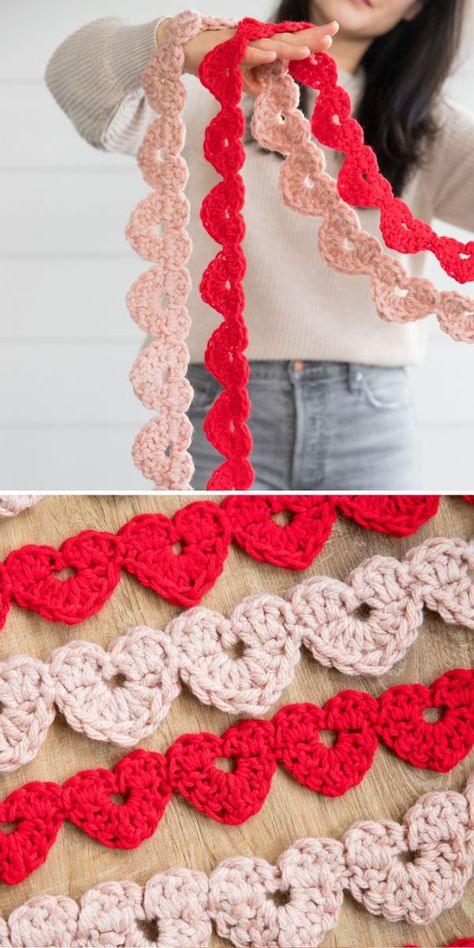 Crochet Ideas Valentines Day, Valentines Free Crochet Patterns, Crochet Ideas For Beginners Projects, Red Things To Crochet, Simple Crochet Heart Pattern, Crochet Christmas Amigurumi Free Pattern, Crochet Heart Garland Free Pattern, Crochet Heart Bookmarks Free Patterns, Scrap Crochet Projects