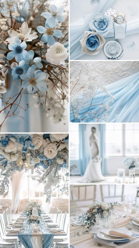 Blue Wedding Theme Ideas, Periwinkle Blue Wedding, Ice Blue Weddings, Silver Wedding Theme, Blue Wedding Theme, Sky Blue Weddings, Wedding Theme Color Schemes, Dark Blue Wedding, Baby Blue Weddings