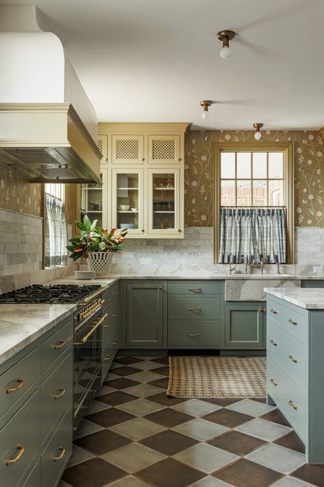 Holiday on Madison, Rebecca Gibbs x Unique Kitchens & Baths, and Tug Rice at Scully & Scully - The Glam Pad Light Academia Interior Design, Light Academia Kitchen, Light Academia Interior, Lake Farmhouse, Laundry Kitchen Combo, Academia Interior, Kitchen Open Shelving, Laundry Kitchen, Country Kitchen Designs