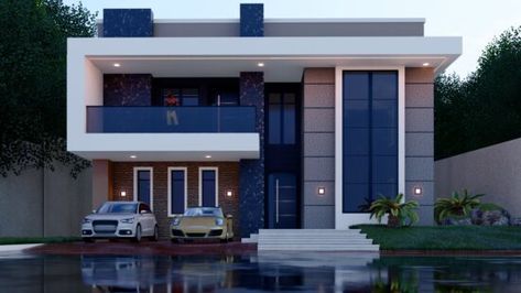 SB 2388: 4 BEDROOM CONTEMPORARY DUPLEX - Stanbridge NG Contemporary Bungalow, Bedroom Contemporary, Duplex Design, Modern Architecture Building, Custom Home Plans, Mosque Architecture, Architect Design House, Duplex House Design, Duplex House