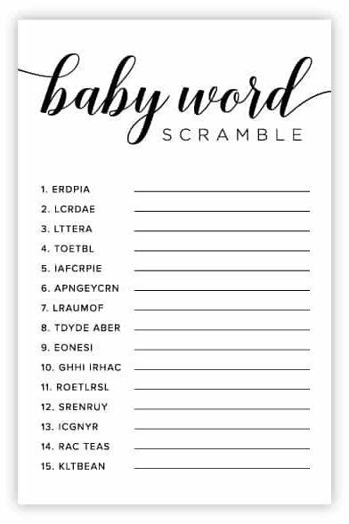 Gender reveal games baby scramble word game Harry Potter Baby Shower Games, Baby Shower Mixto, Easy Baby Shower Games, Reveal Party Games, Baby Trivia, Baby Shower Games Coed, Free Printable Baby Shower Games, Free Baby Shower Games, Gender Reveal Party Games