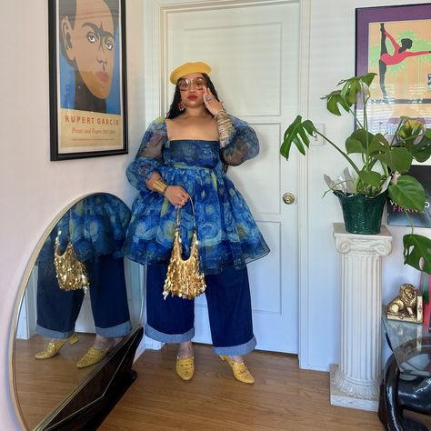 ✨check the specs: @selkie Starry Night Silk Puff Dress (got me lookin’ like fine art), paired with my @cookman.usa wide leg denim, vintage shades & mules, Great Grandma’s purse, a bunch of fashion jewelry for the maximalist girlies, and the return of Jarae’s Berets iykyk✨ #selkiepartner use “JARAE” at checkout for a discount, who doesn’t love a discount! Maximalist Dress, Maximalist Fashion Style, Maximalist Outfit, Maximalist Outfits, Maximalist Fashion, Great Grandma, Puff Dress, Fashion Forever, Kinds Of Clothes