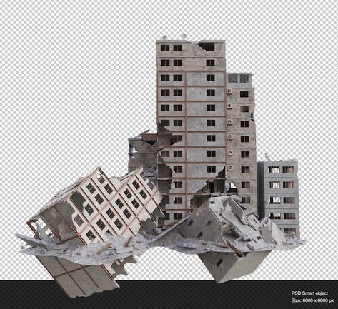 Building Falling Down, Destroyed Buildings Art, City Destroyed Art, Broken Building, Destroyed City, House Brick, Post Apocalyptic City, Broken City, Break Wall