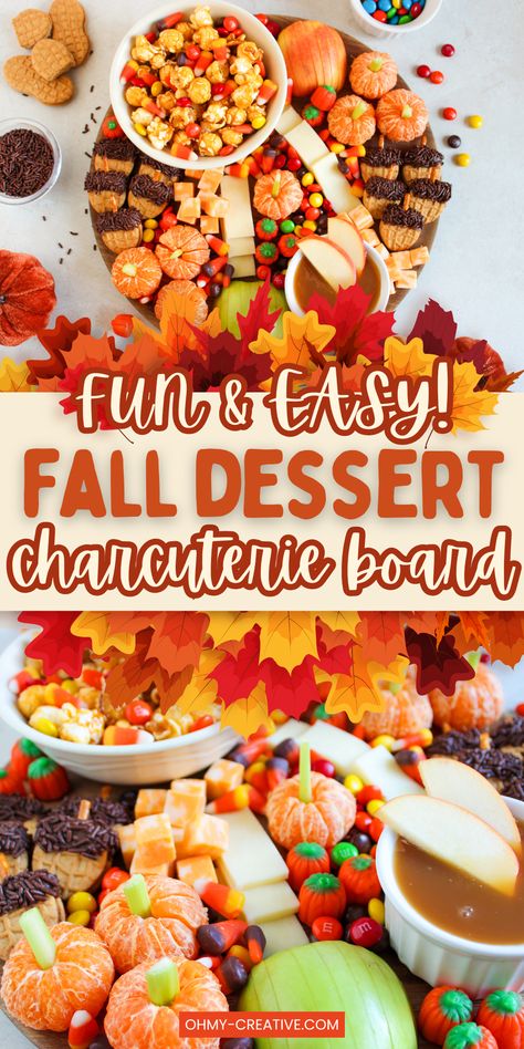 Create a Fall Dessert Charcuterie Board that’s festive and perfect for fall parties! Mix seasonal treats and fresh fruit for a sweet dessert experience! Cute fall treats like pumpkin mandarin oranges and Nutter Butter acorn cookies are perfect to add to this dessert charcuterie board. This board brings everyone together to enjoy and celebrate fall with every bite. Perfect for hosting, it will surely be the highlight of your autumn celebrations! Fall Charcuterie Dessert Board, Sweet Fall Charcuterie Board, Fruit Charcuterie Board Thanksgiving, Cookie Charcuterie Board Thanksgiving, Thanksgiving Dessert Charcuterie Boards, Dessert Charcuterie Board Thanksgiving Theme, Friendsgiving Dessert Charcuterie Board, Easy Dessert Charcuterie Board Ideas, Thanksgiving Desert Boards