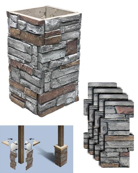 Stone Panels Exterior, Porch Column Wraps, Faux Stone Sheets, Front Porch Columns, Column Wraps, Column Wrap, Faux Stone Panels, Porch Columns, Stone Columns