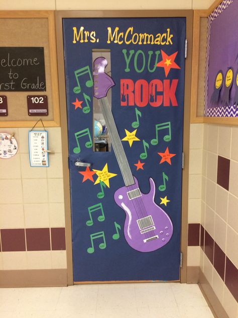 Teacher appreciation Door Music Teacher Appreciation Door, Rock And Roll Door Decorations, Rock And Roll Classroom Door, Music Teacher Door Decoration, Music Class Door Decor, Music Room Door, Pre Promo, Kindergarten Door, Teacher Appreciation Door