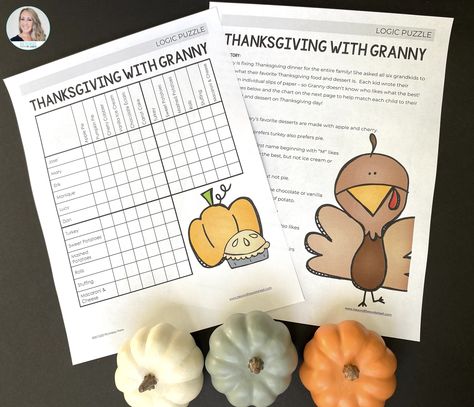 ⭐️⭐️⭐️ This engaging fall & Thanksgiving themed logic puzzle is designed to be the perfect tool for developing critical thinking skills as students unravel the mystery of each person's favorite Thanksgiving foods. Features: 🦃 Thanksgiving & Fall Theme 🦃 Skill Development: Enhances logical reasoning, critical thinking, and problem-solving skills. 🦃 Engagement and Challenge: Keeps students engaged with a challenging yet enjoyable puzzle, perfect for individual or group activities. Want to tak... Thanksgiving Foods, Logical Reasoning, Logic Puzzle, Cherry Cobbler, Skill Development, Logic Puzzles, Fall Theme, School Math, Critical Thinking Skills