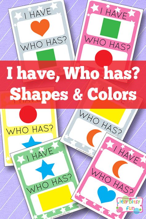 I have Who Has? Shapes and Colors - Learning Games for Kids Games For Learning English, Colors Learning, Large Group Games, Fun Learning Games, Diy Montessori, Preschool Colors, Shapes Preschool, Learning Games For Kids, Learning Shapes