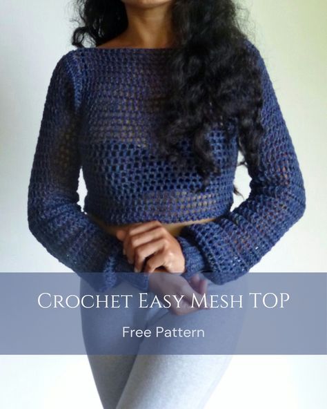 Sweater Crochet Top in Blue Crochet Wearable Patterns, Crochet Mesh Jumper Free Pattern, Crochet Mesh Shirt Pattern, Crochet Mesh Tops Free Patterns, Quick Crochet Top Pattern Free, Mesh Crochet Sweater Pattern, Crochet Mesh Sleeves Pattern Free, Mesh Sweater Crochet Pattern, Crochet Mesh Sweater Pattern