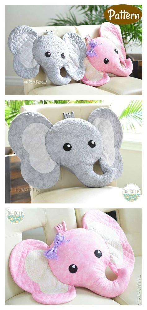 Elephant Pillow Sewing Pattern #sewingpattern #pillowpattern Elephant Pillow Pattern Sewing, Diy Elephant Soft Toy, Elephant Lovey Sewing Pattern, Animal Pillows Pattern Sewing, Baby Pillows Newborn Pattern, Elephant Plush Pattern, Animal Pillow Patterns Free Sewing, Diy Elephant Decor, Elephant Sewing Pattern Free