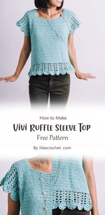 7 Stylish Ruffle Sleeve Top Free Crochet Pattern Ideas - Carolinamontoni.com Crochet Flutter Sleeve Pattern, Ruffle Shirt Pattern, Cap Sleeves Pattern, Crochet Summer Top Pattern, Crochet Ruffle Top, Flutter Sleeve Pattern, Summer Top Pattern, Quick Crochet Patterns, Crochet Ruffle