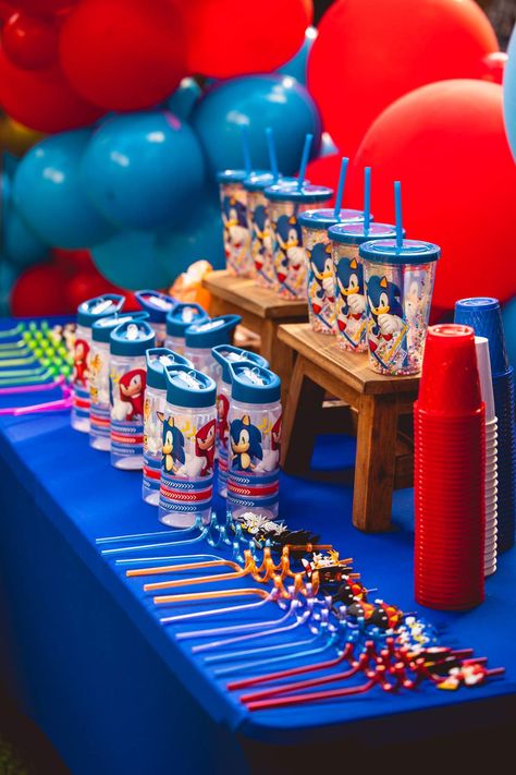 Sonic Party Bag Ideas, Sonic The Hedgehog Goodie Bags, Sonic Treat Table, Sonic Ideas Birthday Parties, Sonic Donuts Ideas, Sonic Pool Party Ideas, Sonic The Hedgehog Birthday Party Favors, Sonic The Hedgehog Pool Party, Sonic Birthday Party Favors