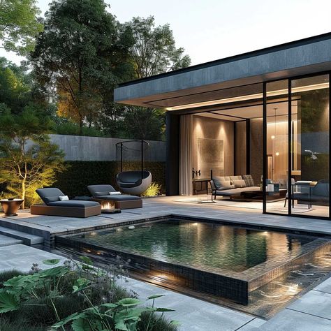 19+ Chic Pool Landscaping Designs to Elevate Your Outdoor Space • 333+ Art Images Pool On Terrace, Modern Backyard With Pool, Classic Garden Design, Pool Design Modern, Tropical Pool Landscaping, Geometric Pool, Inspiring Lifestyle, Ultra Modern Homes, House Outer Design