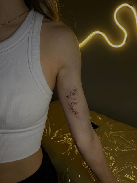 Lillie Of The Valley Tattoo, Lily Of The Valley Tattoo, Valley Tattoo, Around Arm Tattoo, Matching Tats, Word Tattoos, First Tattoo, Pretty Tattoos, Lily Of The Valley