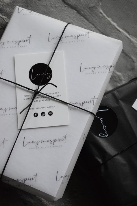 Packaging Wrapping Paper, Raping Paper Design, Paper Wrapping Packaging, Small Brand Packaging, Black And White Product Packaging, Branded Wrapping Paper, Black Packaging Ideas, Paper Wrap Design, Luxurious Packaging Design