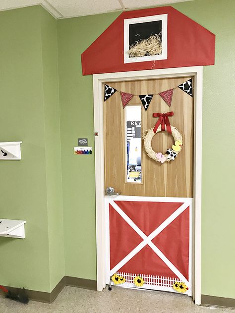 classroom-barn-door-5-copy Farm Preschool Decorations, Farm Door Ideas Preschool, Farm Theme Door Preschool, Barnyard Bulletin Board Ideas, Farm Classroom Door Ideas, Western Classroom Door Ideas, Farm Decor For Classroom, Farm Classroom Transformation, Farm Preschool Theme Decorations