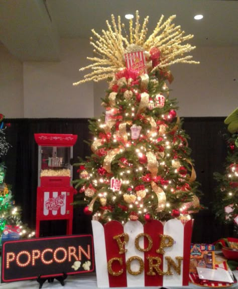 Theme Trees Christmas, Funny Christmas Tree Themes, Carnival Christmas Tree, Popcorn Theme Christmas Tree, Christmas Tree Competition, Circus Christmas Tree, Fun Christmas Tree Themes, Giving Tree Ideas Charity, Festival Of Trees Themes