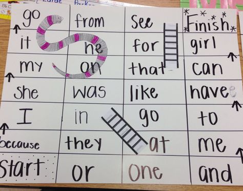 Kindergarten centers- school - sight words #teachingtips #teaching #tips #thoughts Precision Teaching, Kindergarten Centres, First Grade Word Work, Learning Wall, Ladders Game, Kindergarten Language Arts, Snakes And Ladders, Teaching Numbers, Teaching Time